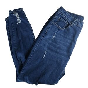 SHEIN Curve 1XL Distressed Skinny Jeans Blue Stretch Plus Size High Rise